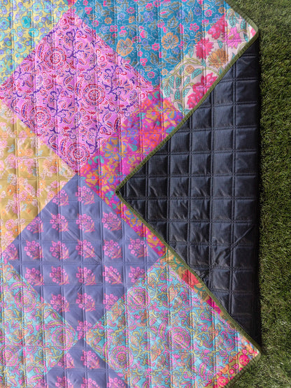 Picnic Blanket Tote - Bright Patchwork Zinnias