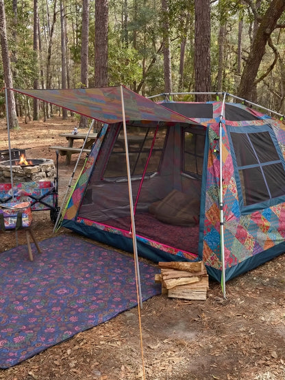 Live Happy Camping Tent - Bright Patchwork Zinnias