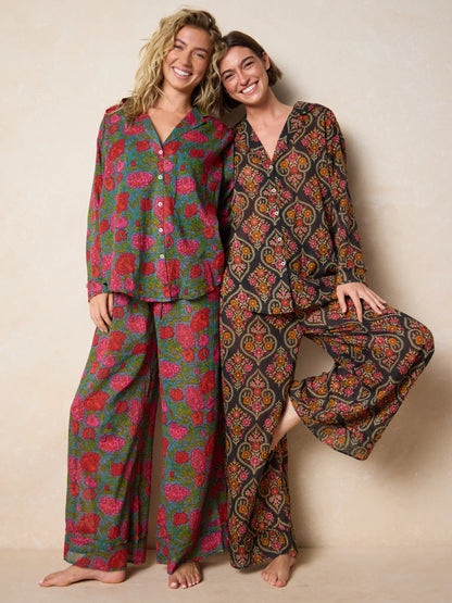 Dreamy Cotton Pajama Set - Blue Lush Zinnias
