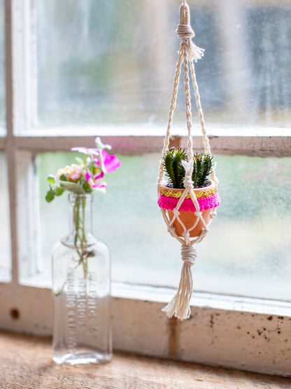 Mini Macrame Faux Succulent Car Charm - Cream