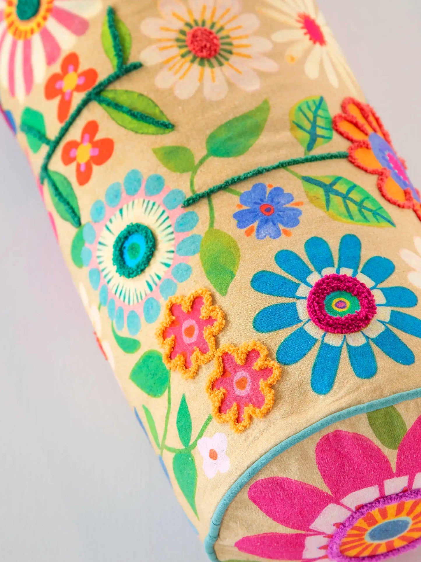 Tufted Bolster Pillow - Folk Flower
