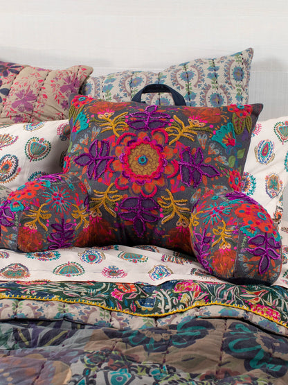 Tufted Backrest Pillow - Charcoal Folk Flower