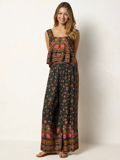 Cece Wide Leg Pants - Blooming Bandana Charcoal