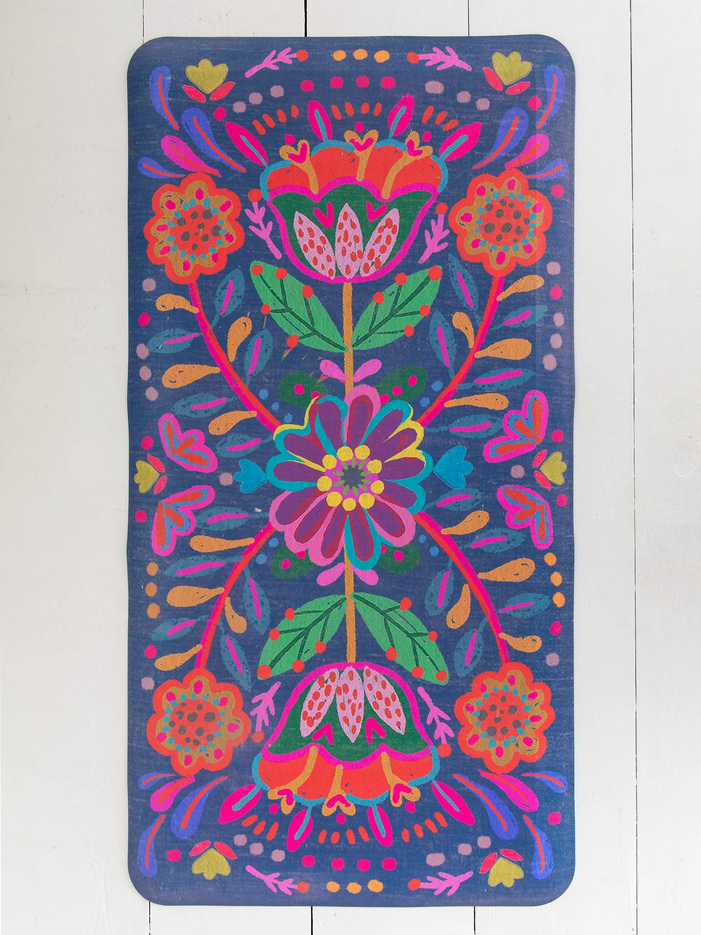 Comfy Kitchen Standing Mat - Navy Folk Flower