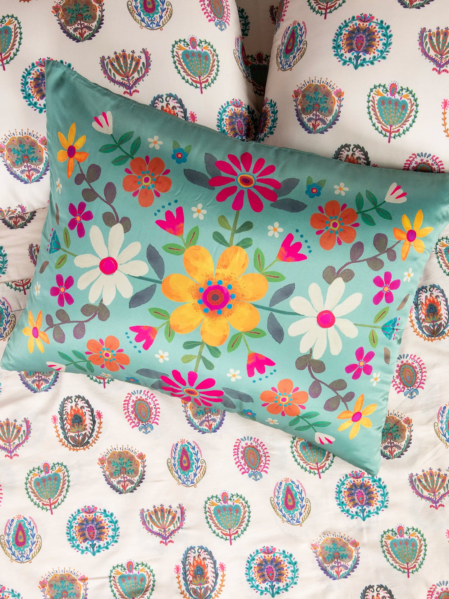 Satin Pillowcase - Sage Folk Flower