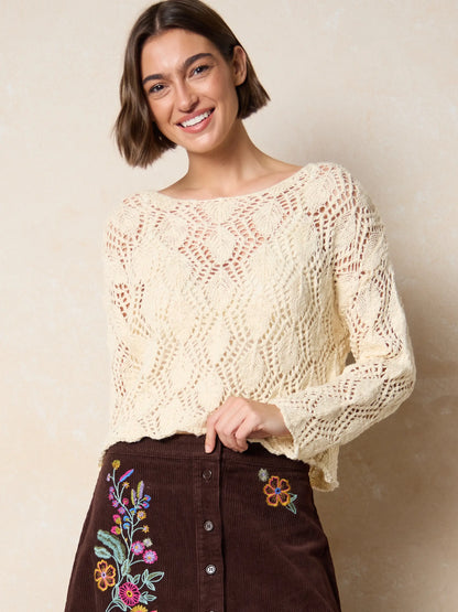Cropped Cotton Sweater - Cream