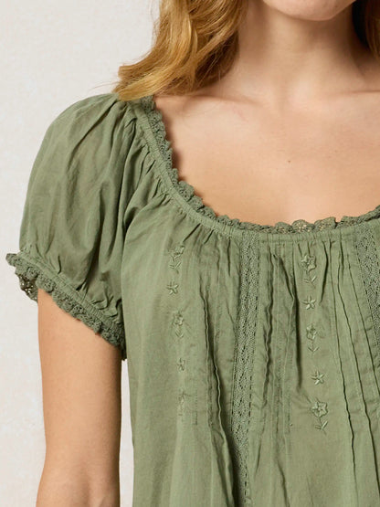 Sweet Nothings Embroidered Cotton Top - Sage