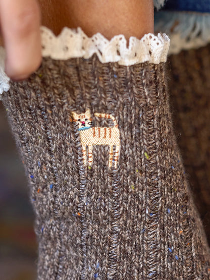 Little Things Embroidered Socks - Cat