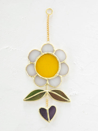 Stained Glass Window Hanging - Cream Folk Flower