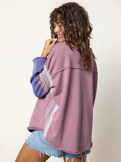 Knit Trim Sweatshirt - Lavender