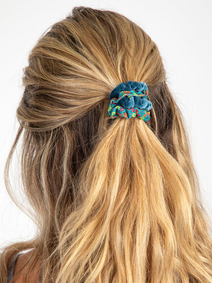 Print and Velvet Scrunchies, Set of 5 - Sage