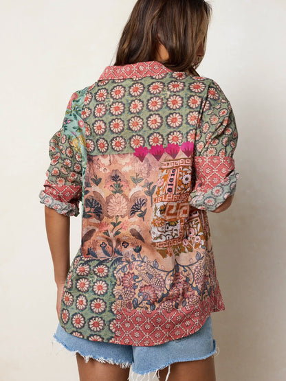 Barcelona Cotton Button Down - Patchwork Medallion Floral
