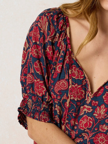 April Top - Ornate Paisley Navy