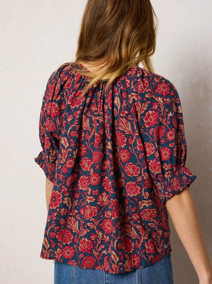 April Top - Ornate Paisley Navy