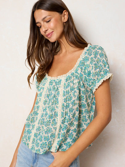 Sweet Nothings Embroidered Cotton Top - Cream Folk Ditsy