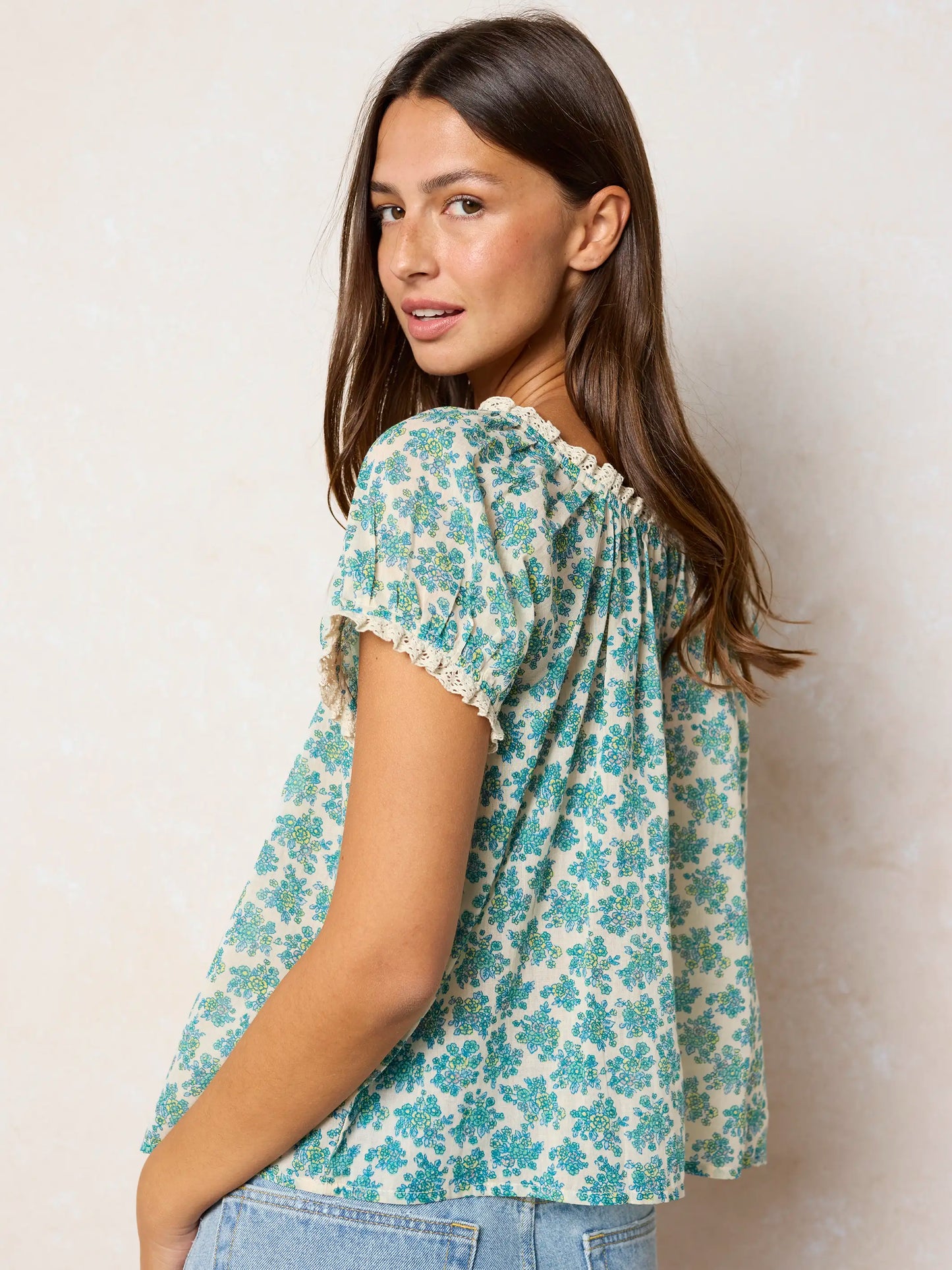 Sweet Nothings Embroidered Cotton Top - Cream Folk Ditsy