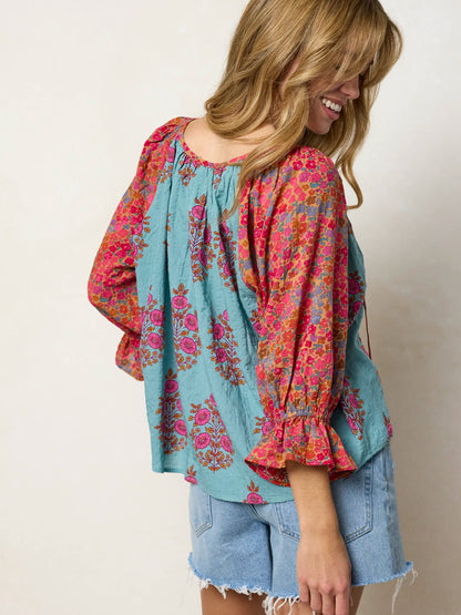Magnolia Top - Wildflower Medallion Teal