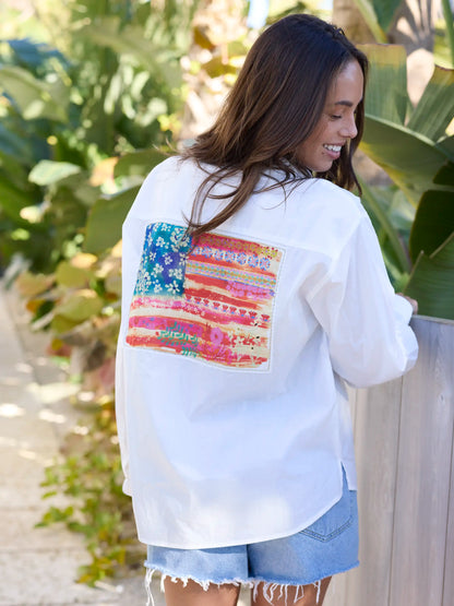 Lived In Applique Cotton Button Down - American Flag