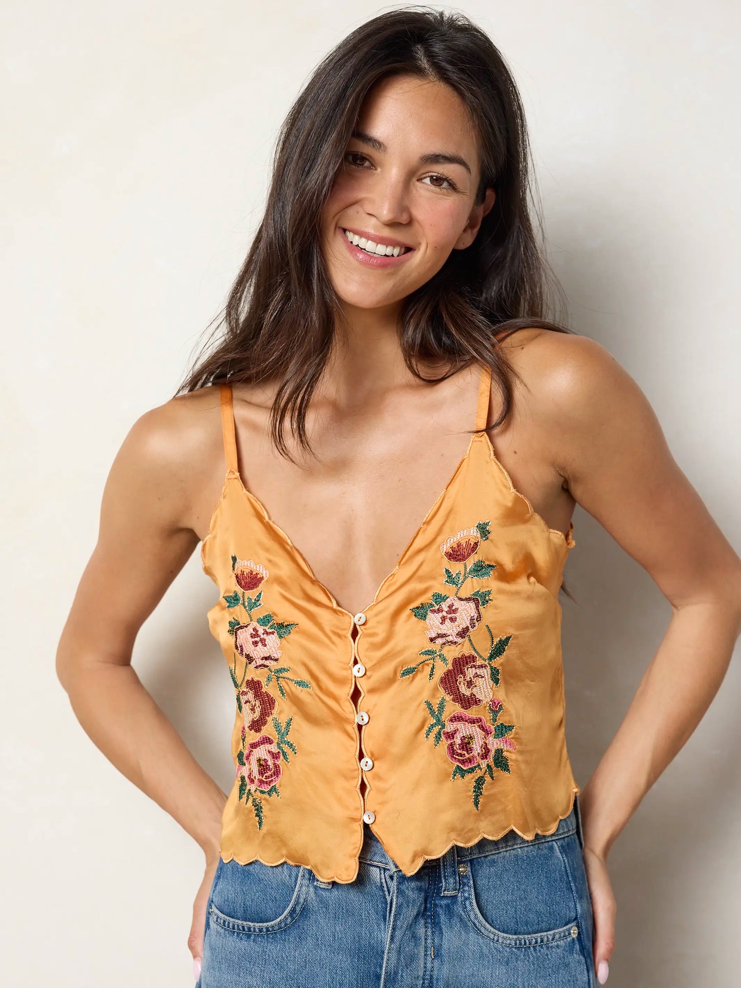 Lulu Embroidered Cami - Burnt Orange