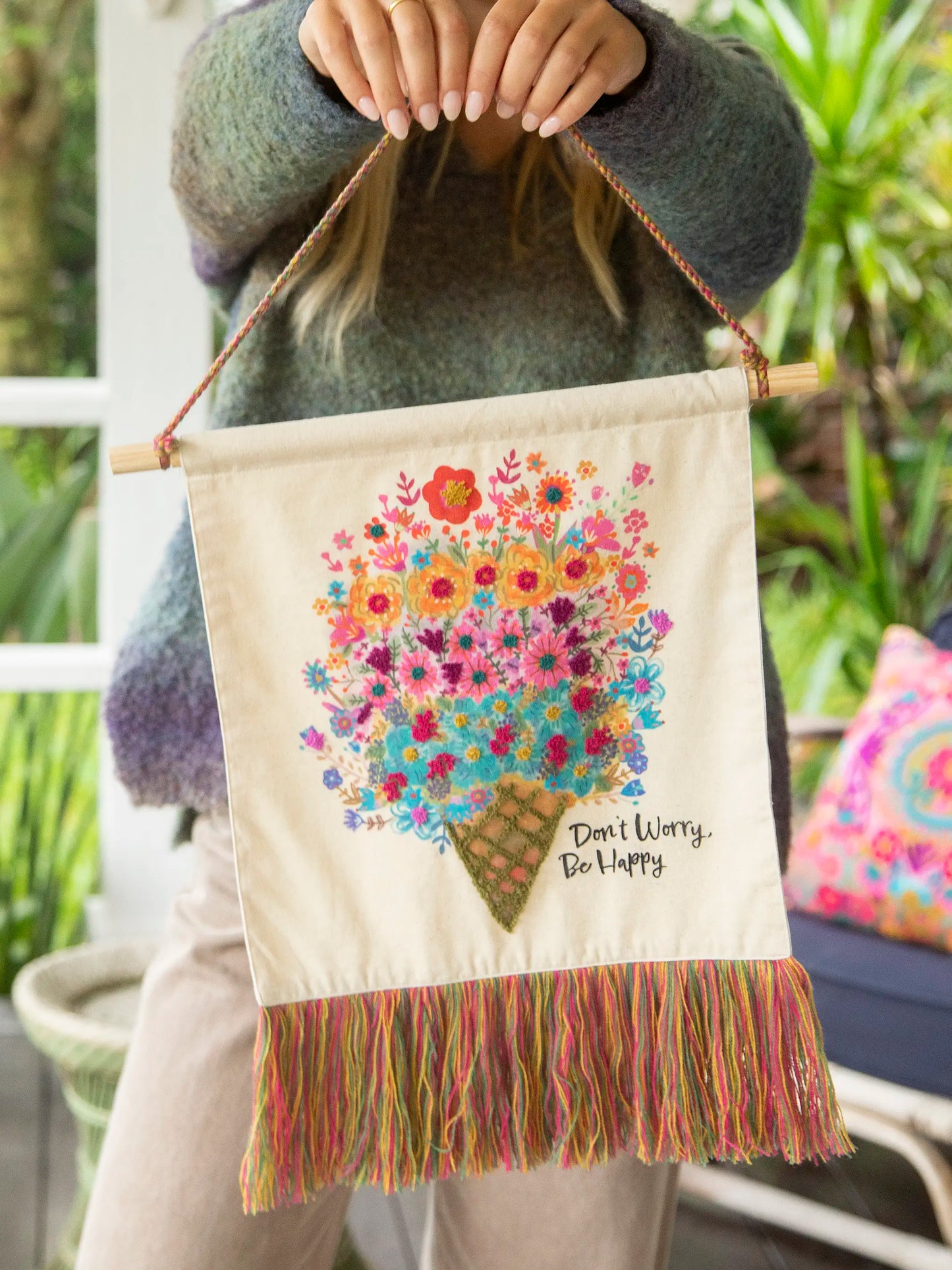 Tufted Tapestry Wall Hanging - Don't Worry Be Happy