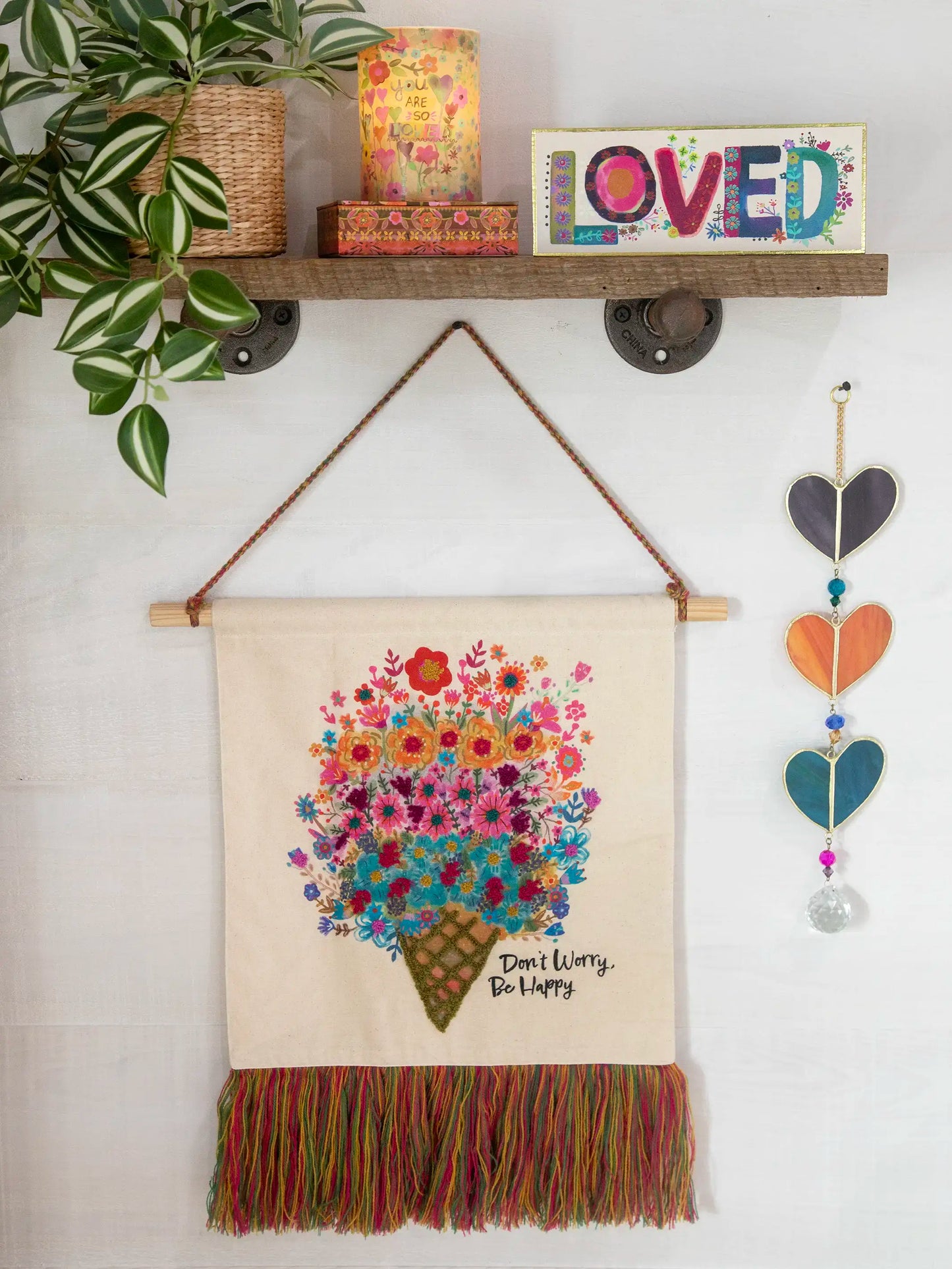 Tufted Tapestry Wall Hanging - Don't Worry Be Happy